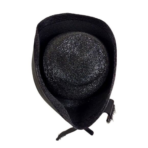 Mr John Jr Vintage Straw Pillbox Hat Black w Bow Union Made Fancy Church Formal main image 6